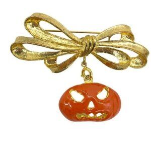 Vintage Halloween Jack-O-Lantern Pumpkin Enamel Brooch